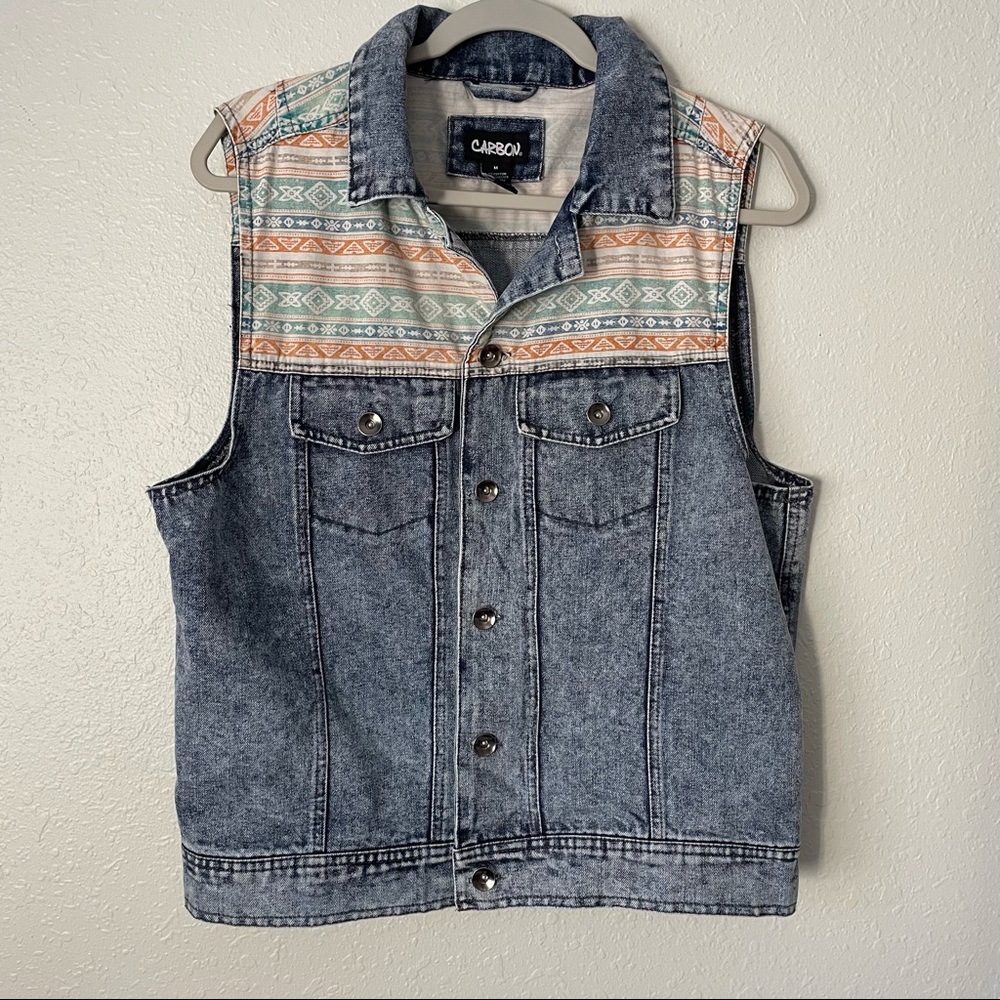 Carbon vintage look acid wash distressed denim vest M - Picture 9 of 9